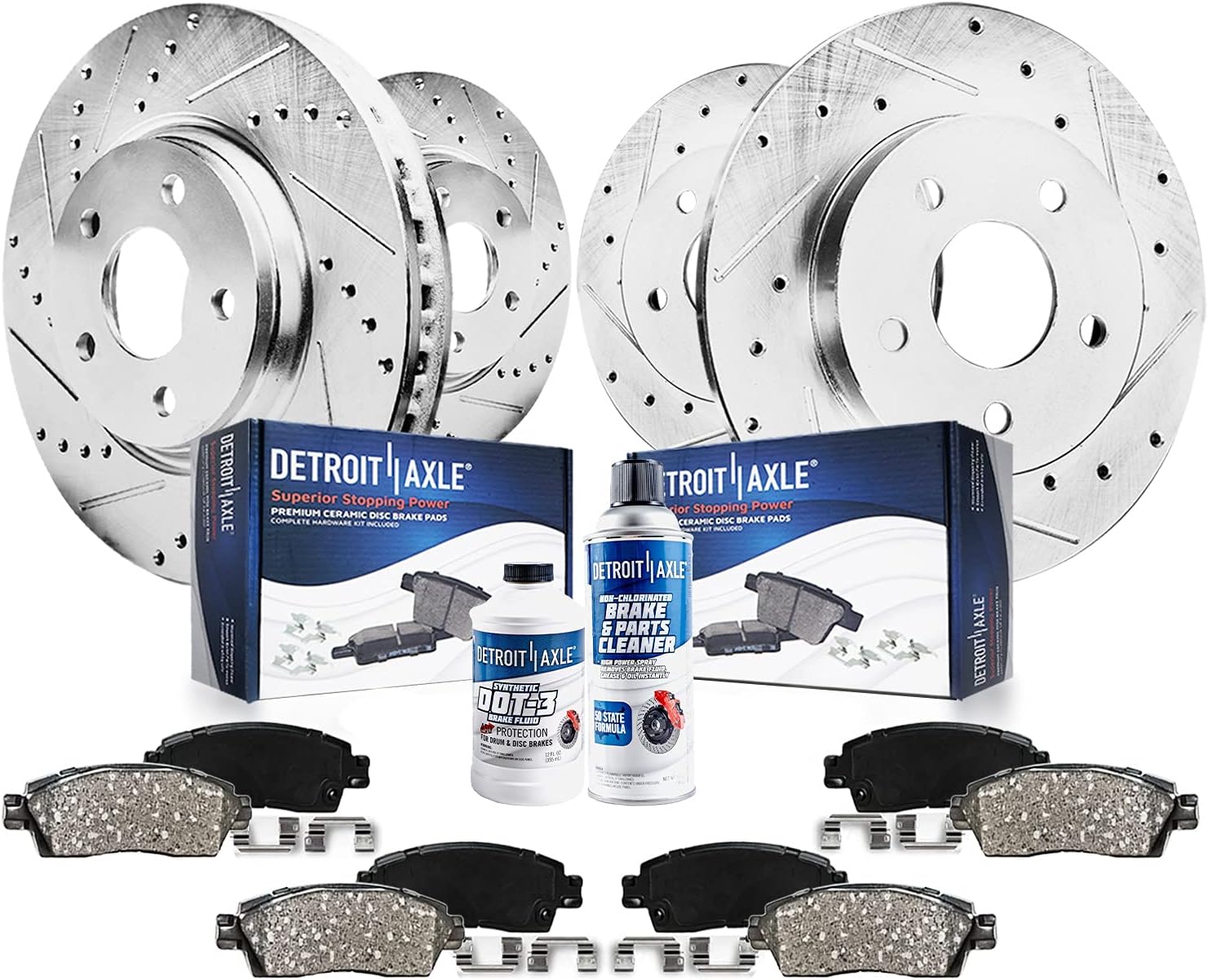 Front & Rear Drilled Slotted Rotors + Brake Pads 10pc Set I2515
