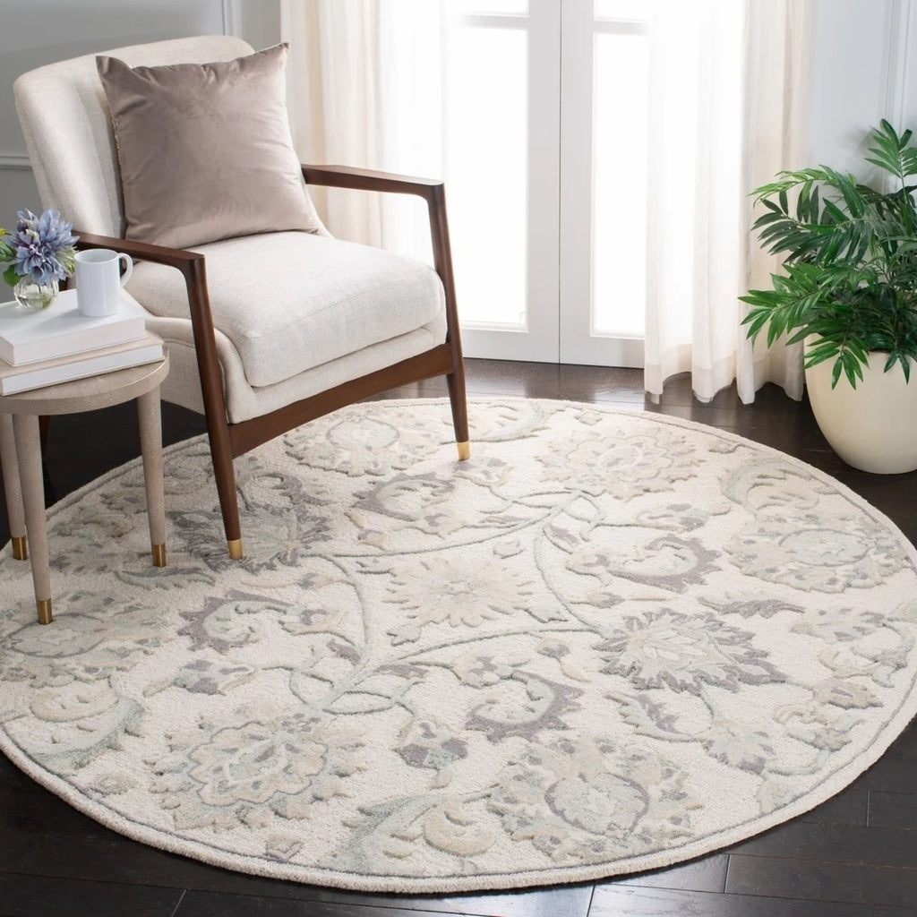 Ivory/Grey Floral Wool Area Rug W689