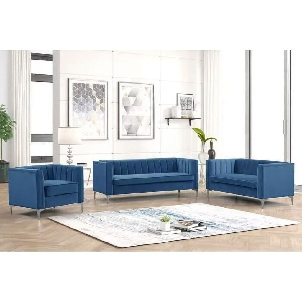 3 Pieces Fabric Dutch Velvet Blue Couch and Sofa Set F458637