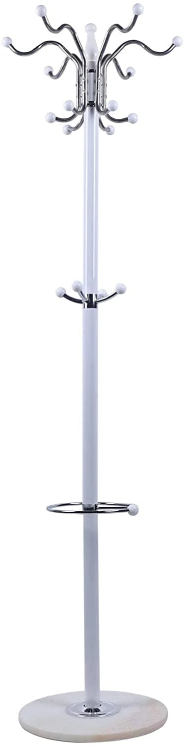 Black Metal Coat Tree with 16 Hooks and Marble Base O950071