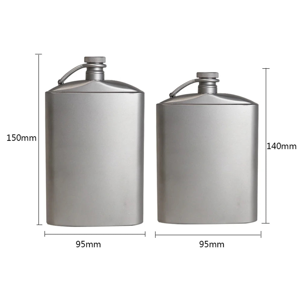 Titanium Flask Hip Flagon with Screw Clip Ultralight Flat Bottle with Ti Funnel P463