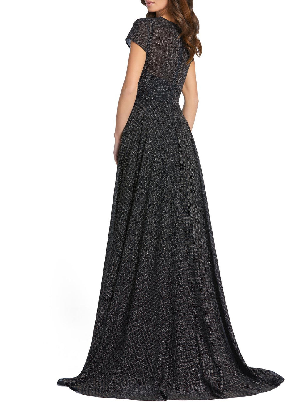 Patterned Short Sleeve A-Line Gown with Sweep Train P823648
