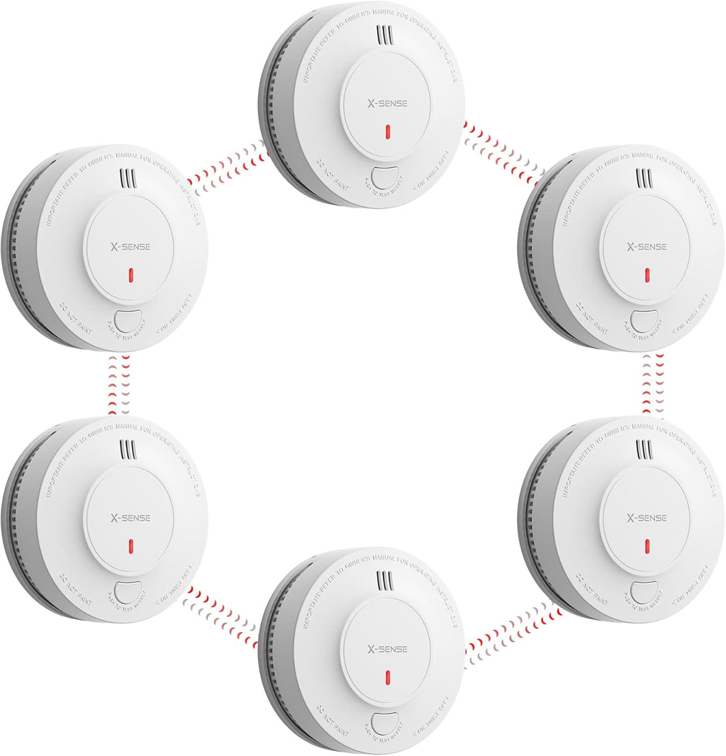 Wireless Interconnected Smoke Detector Fire Alarm, Pack of 6 P412734