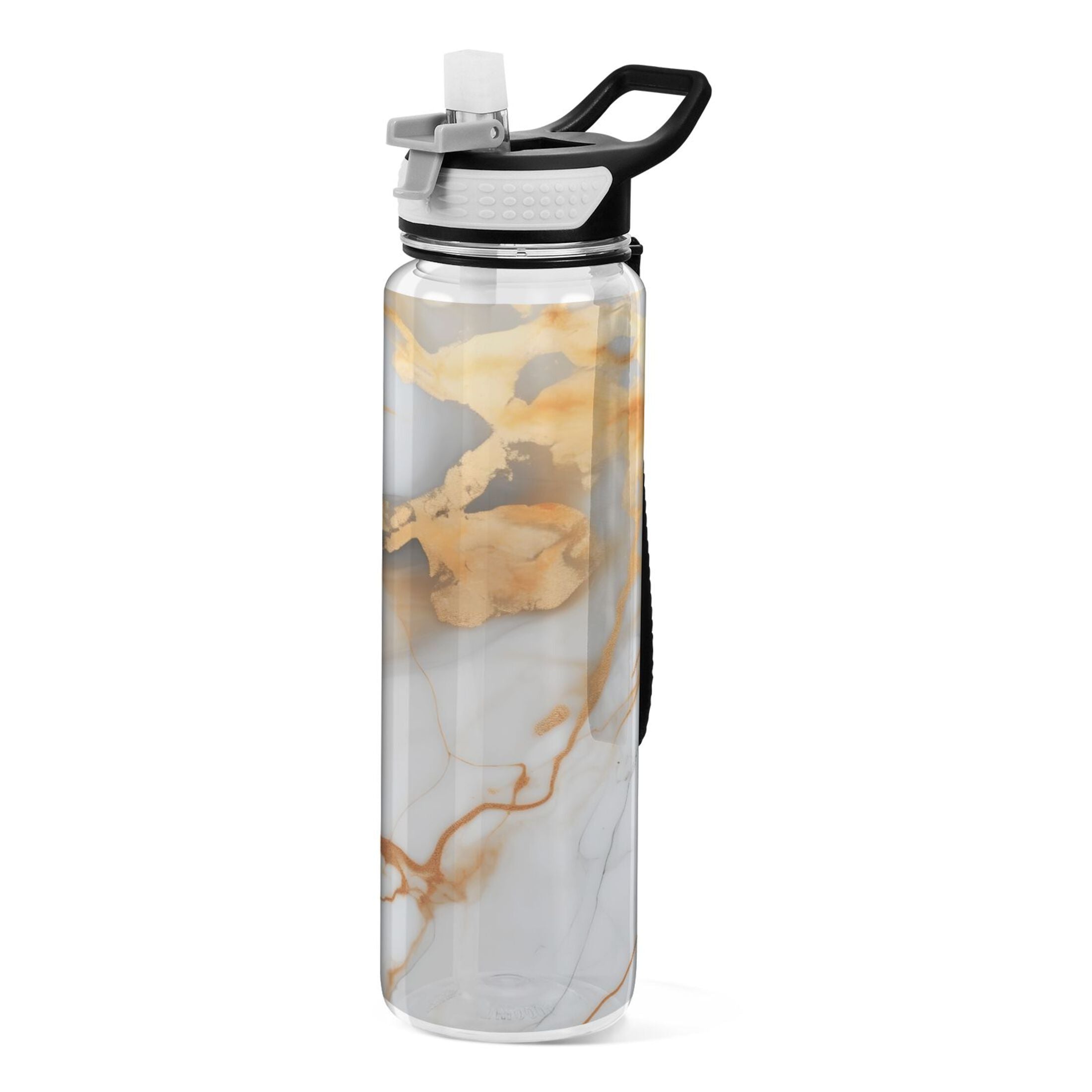 White and Gold Marble 32oz Tritan Water Bottles with Straw T302