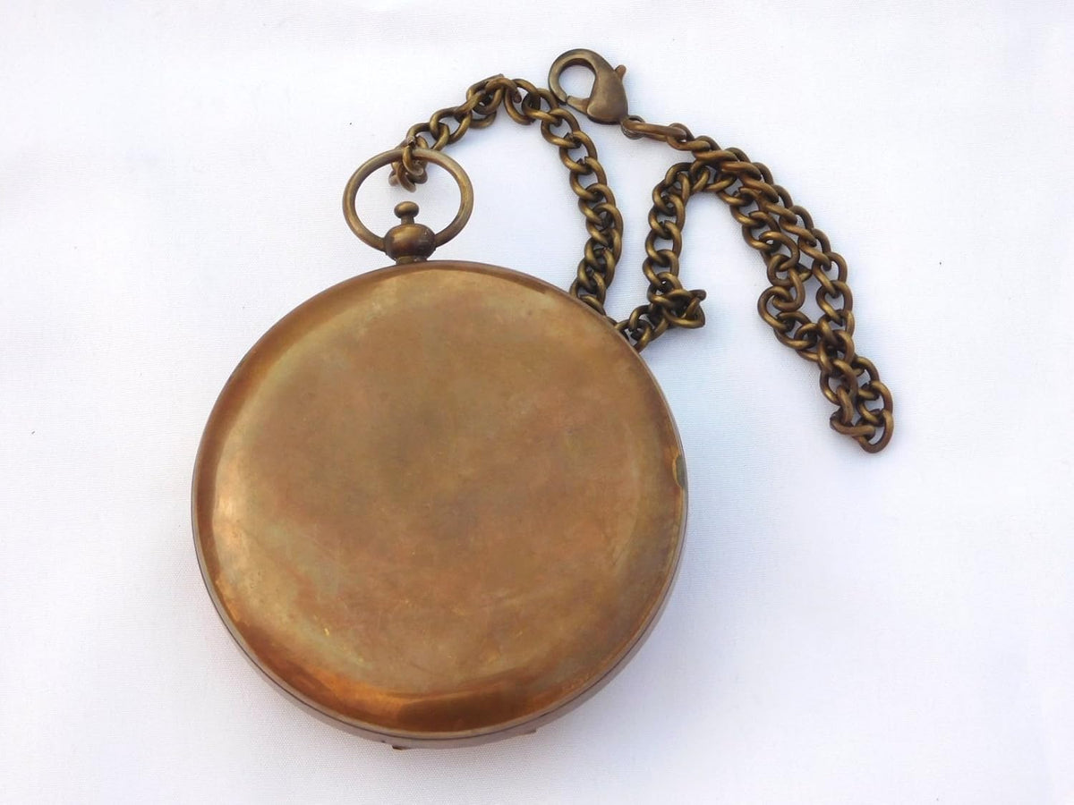 Brass Sundial Compass with Leather Case and Chain X6406