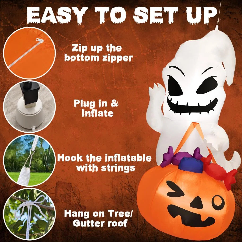 Halloween Inflatable Decor, Ghost Holding Trick Or Treat Bag P191216