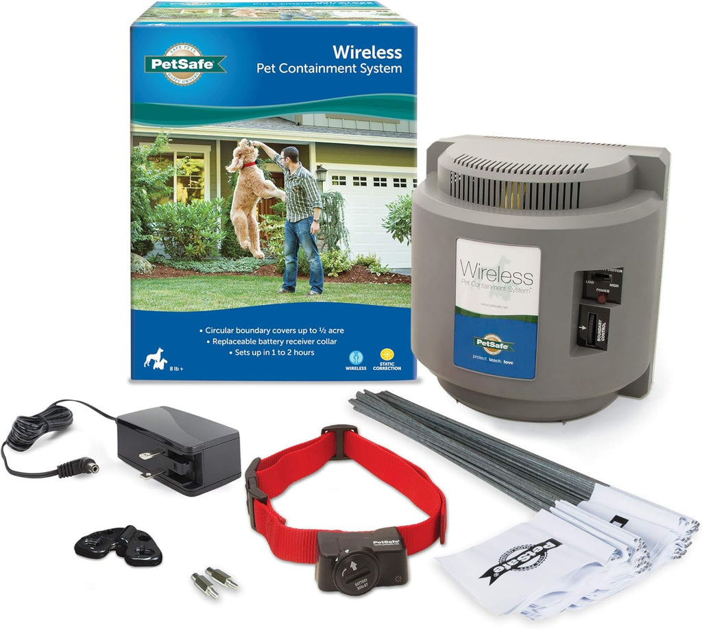 Wireless Pet Containment System, Covers up to 1/2 Acre, Waterproof Receiver with Tone / Static Correction V34929