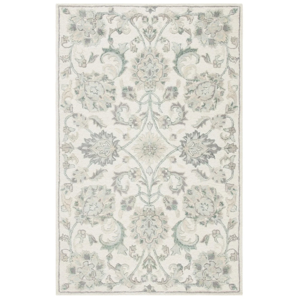 Ivory/Grey Floral Wool Area Rug W689