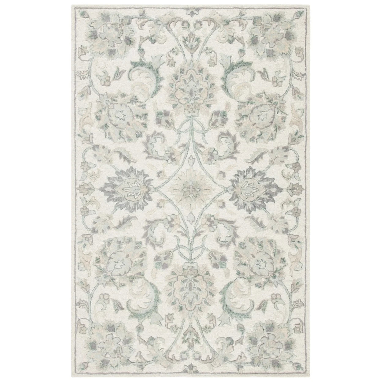 Ivory/Grey Floral Wool Area Rug W689