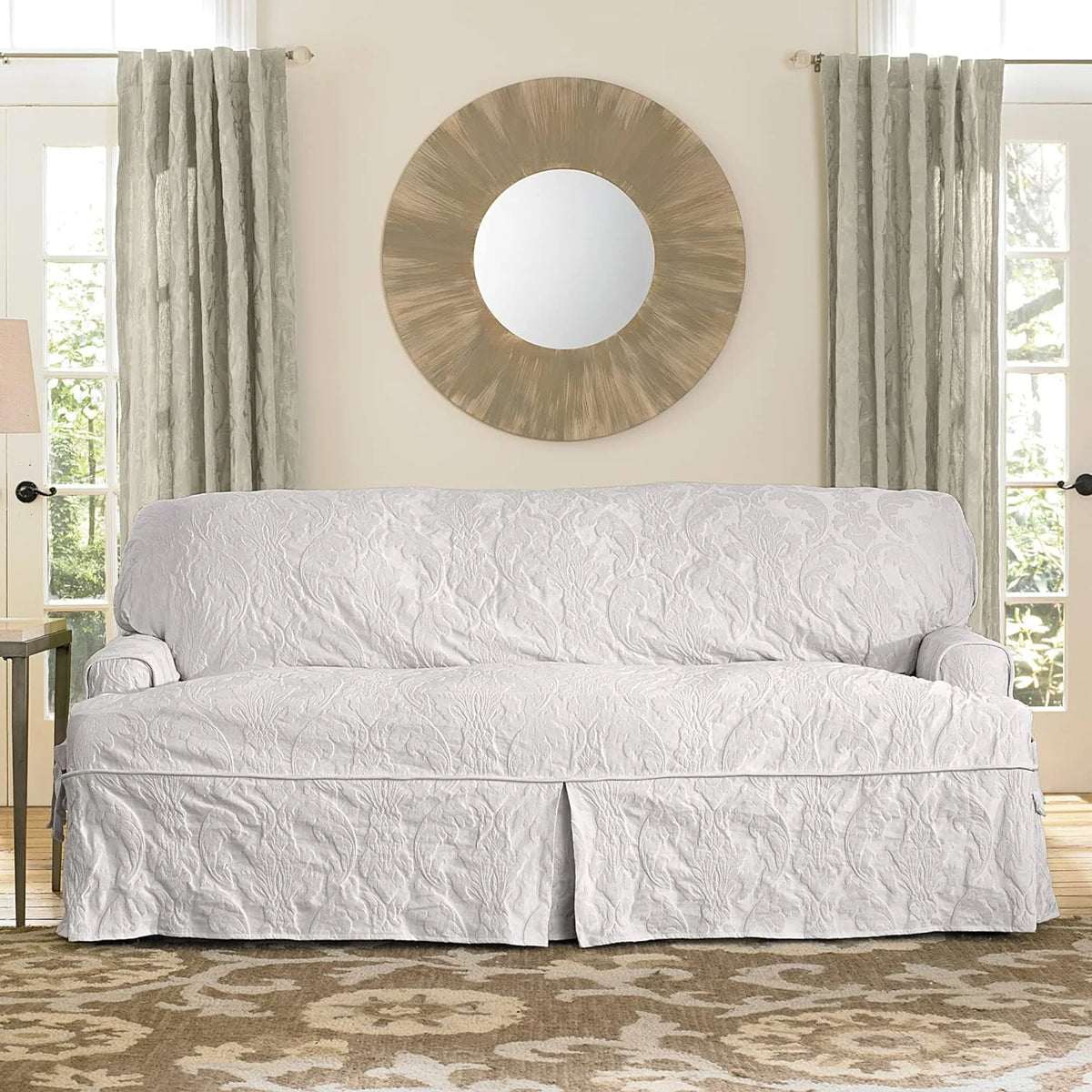 White T-Cushion Sofa Slipcover C3261