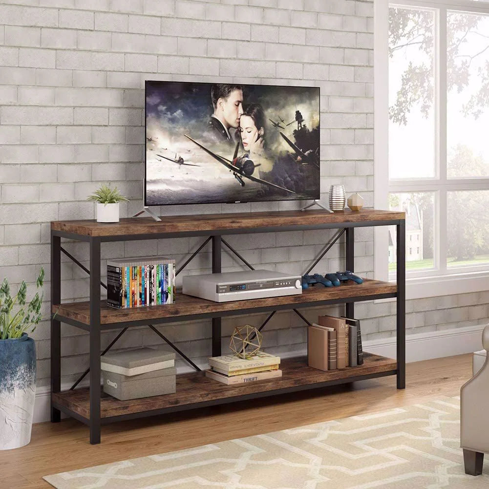 Rustic Industrial 55 Inch Sofa Table with Shelves V1535