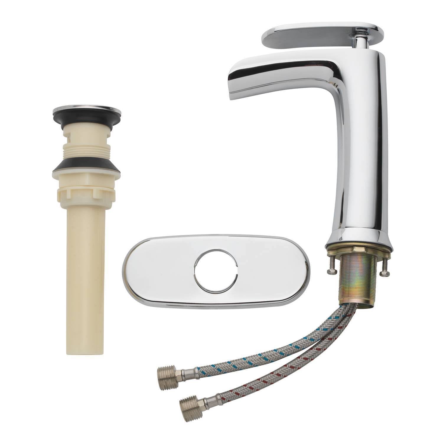 Chrome Single Handle LED Bathroom Faucet with Pop Up Drain and Deck Plate T8817
