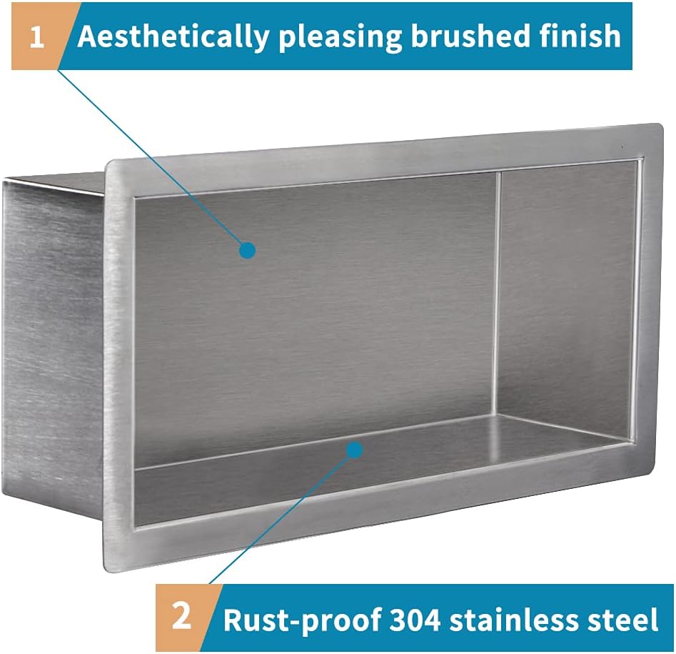 24x12 Brushed Stainless Steel Recessed Shower Shelf B80988