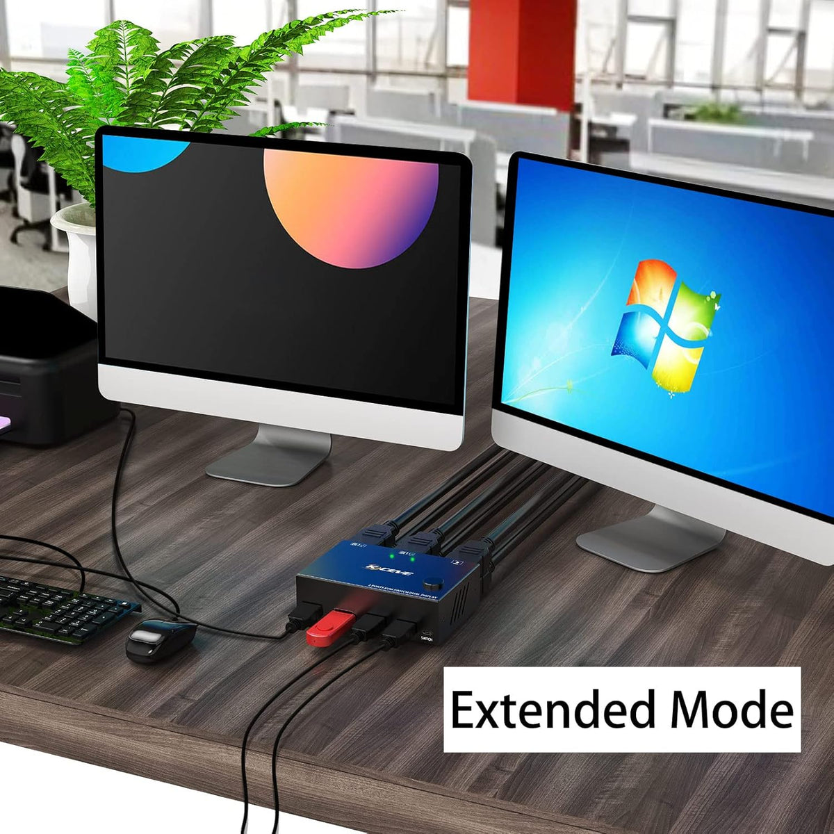 Dual Monitor KVM Switch HDMI 2 Port 4K@30Hz, USB HDMI Extended Display Switcher for 2 Computers Share 2 Monitors and 4 USB 2.0 Hub P666618