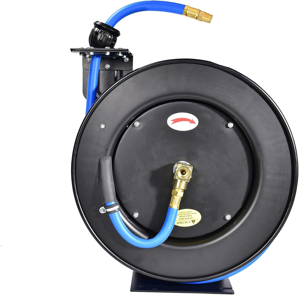 Retractable Air Hose Reel, 1/2" x 50' Ft, Steel, Rubber Hose T649