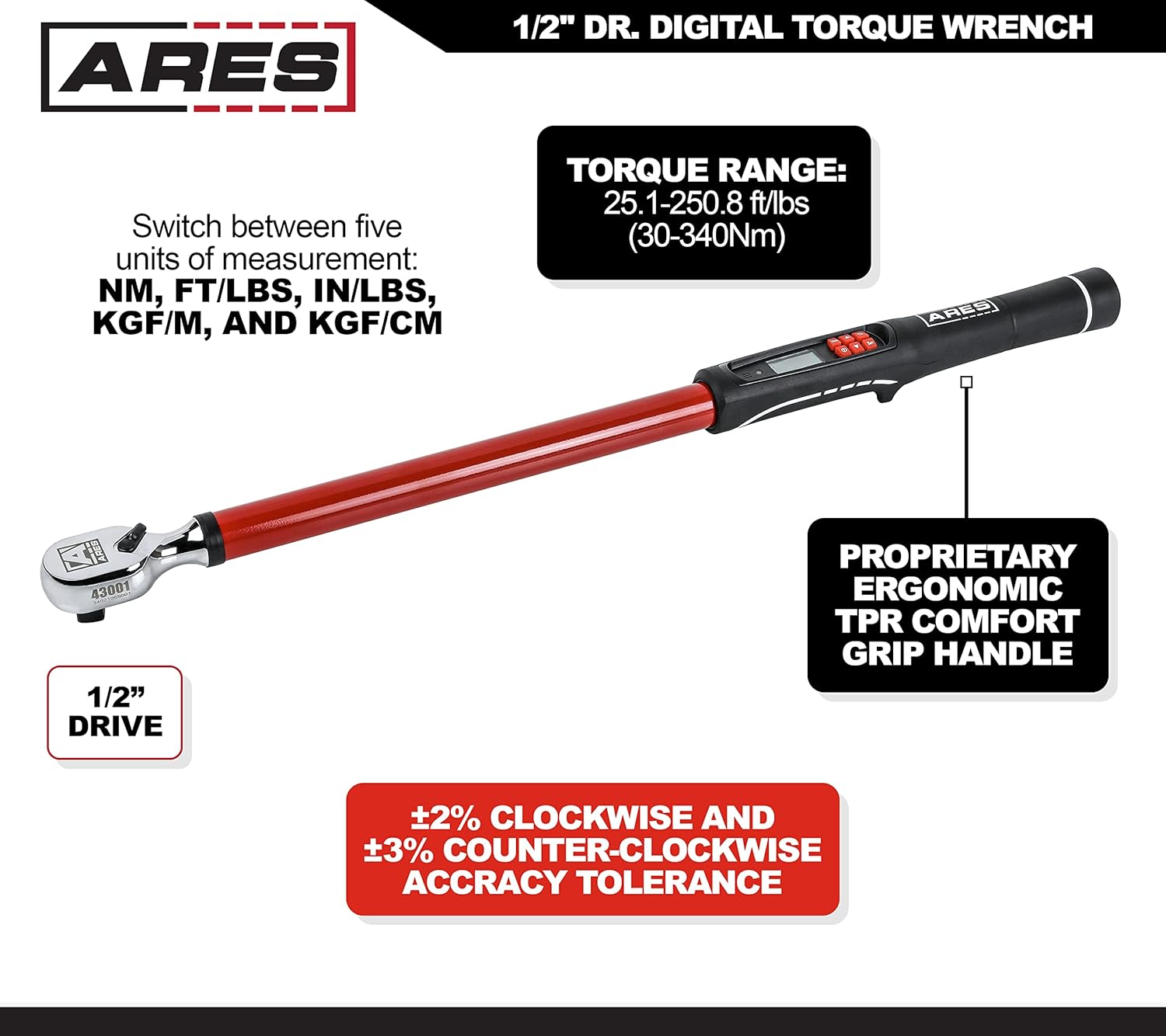 1/2-Inch Drive Electronic Digital Torque Wrench A53801