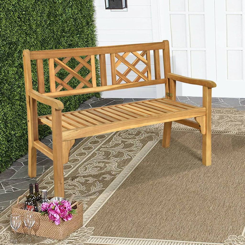 Patio Foldable Bench with Curved Backrest and Armrest W395