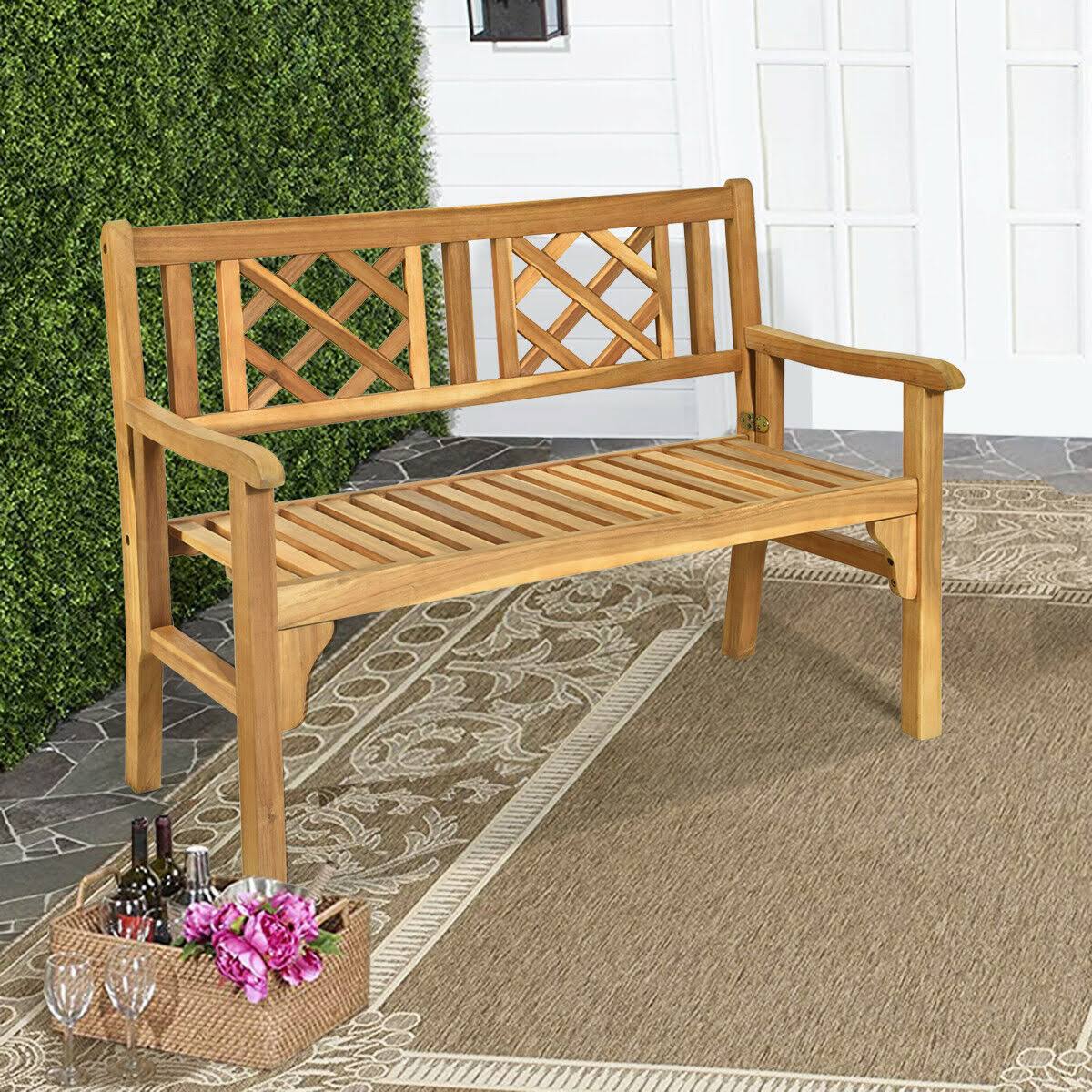 Patio Foldable Bench with Curved Backrest and Armrest W395