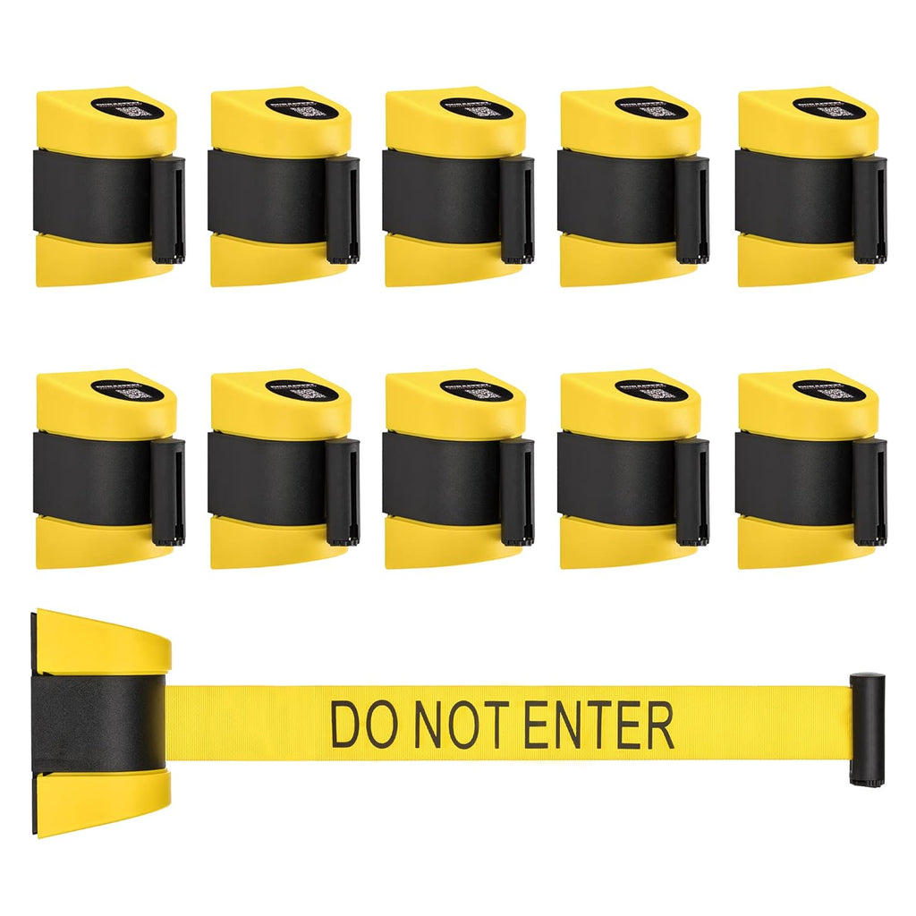 Retractable Wall Mount Caution Belt, 6.5 Ft. Yellow Do Not Enter Belt with Sturdy ABS Casing Y819413