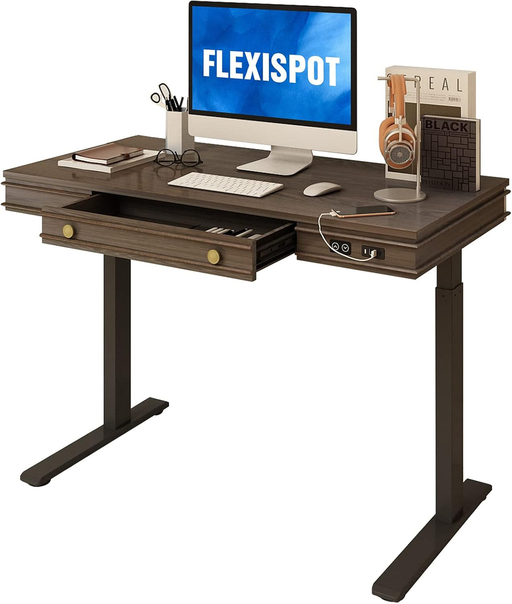 Espresso Cottage Oak Electric Standing Desk with Drawers Q651540