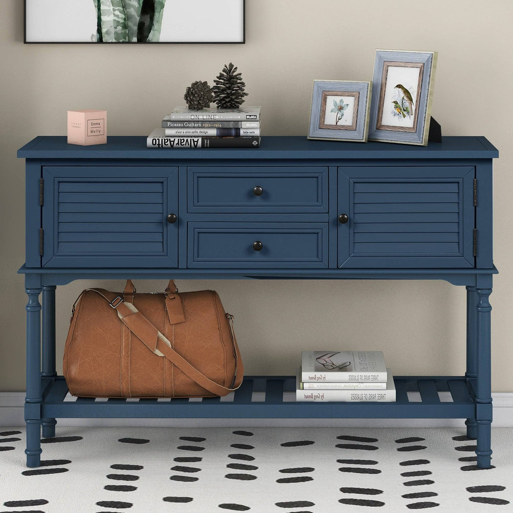 Navy Blue Wood Console Table with 2 Drawer and 1 Shelf C21737