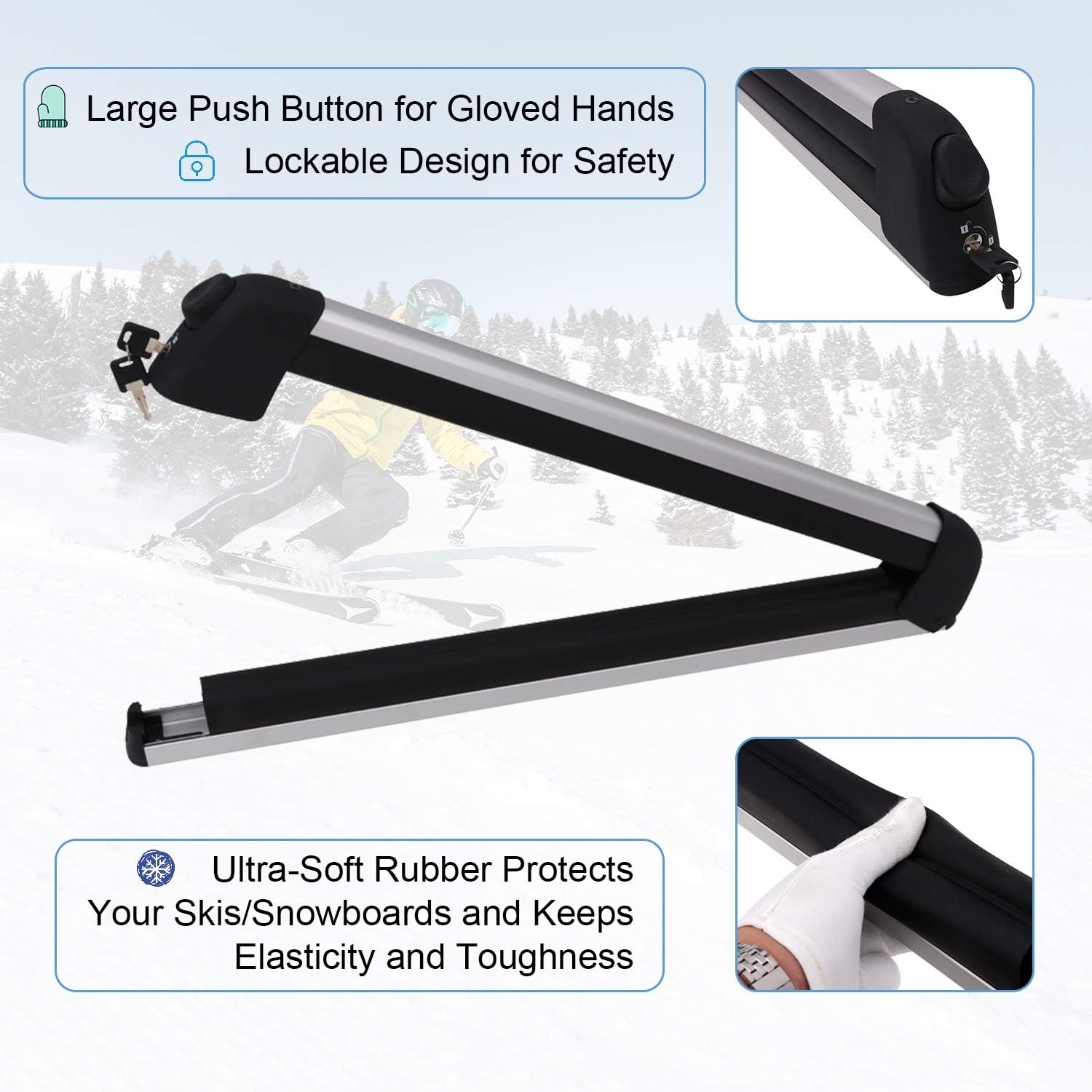 Lockable Cross Bars Ski Snowboard Racks Kit for 4 Skis or 4 Snowboards I34585