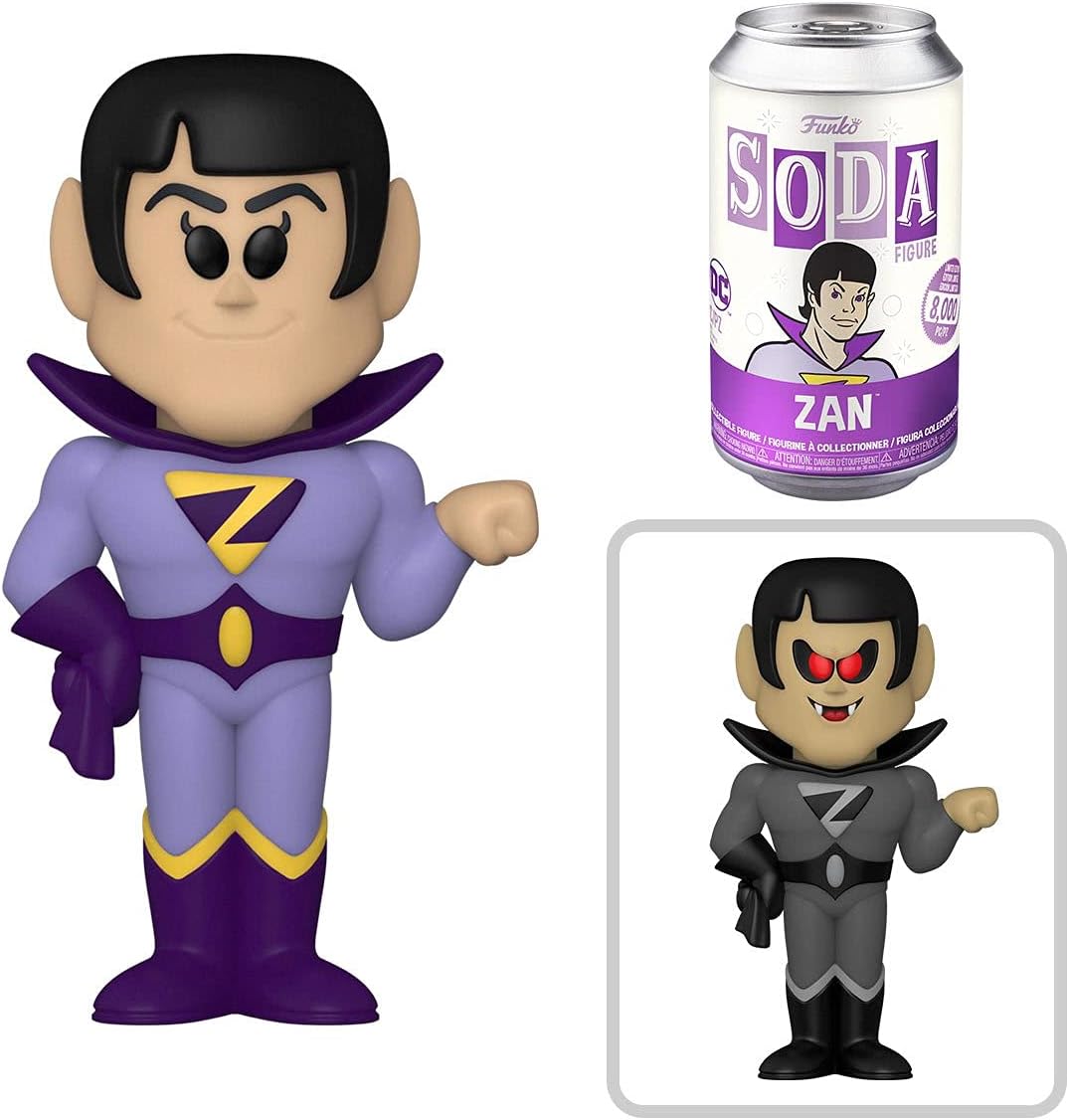 Wonder Twins Figures Zan + Jayna Soda tin Can with Bat Mite Villain & Super Friends 3 Items F55267