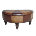 Brown Faux Leather Half-Moon Ottoman M448