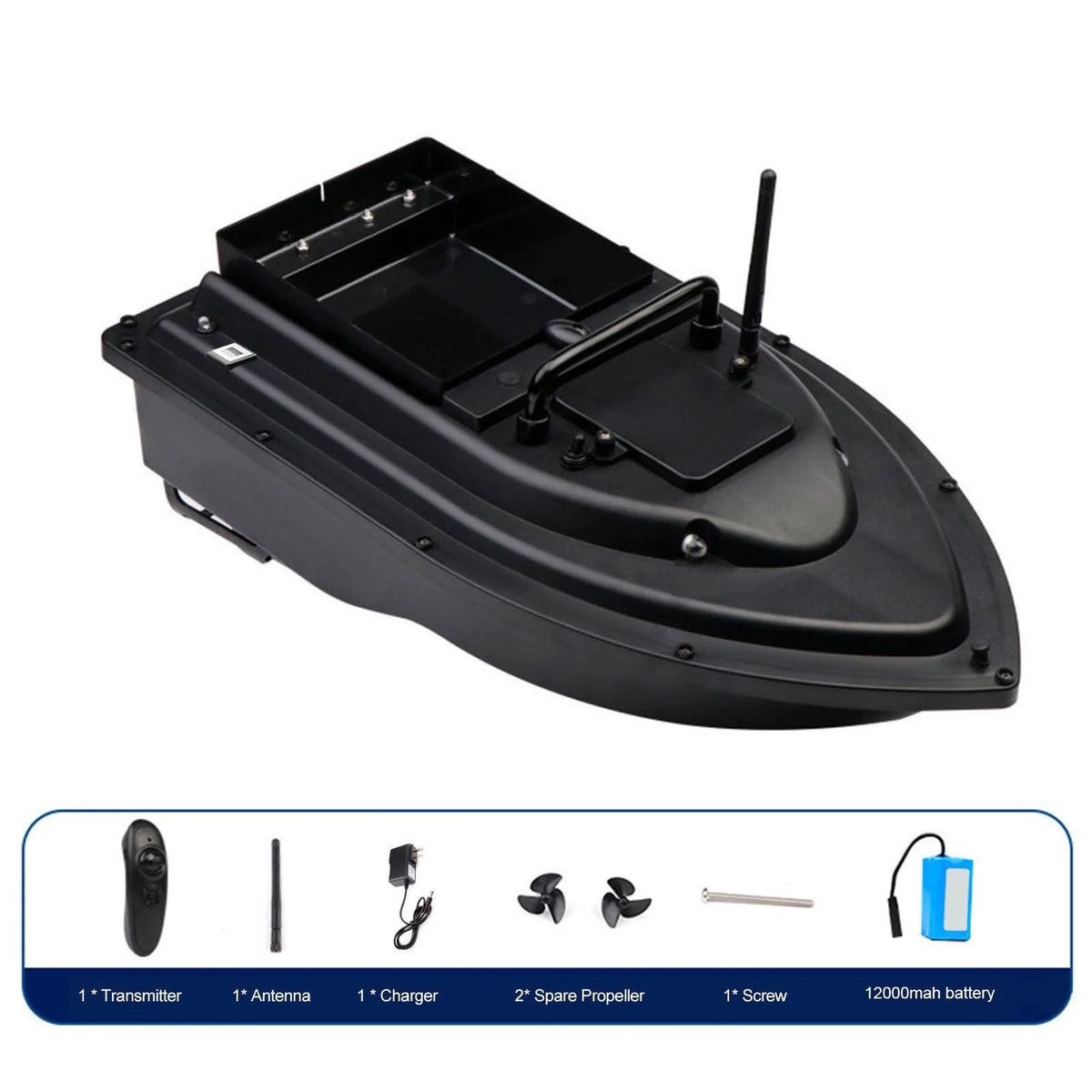 RC Fishing Bait Boat with Fish Finder, 0.75kg Loading, 500M Remote Control, Double Motor, Night Light, 12000mah Battery F56952