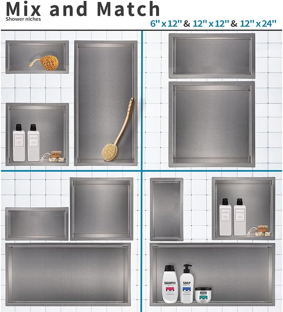 24x12 Brushed Stainless Steel Recessed Shower Shelf B80988