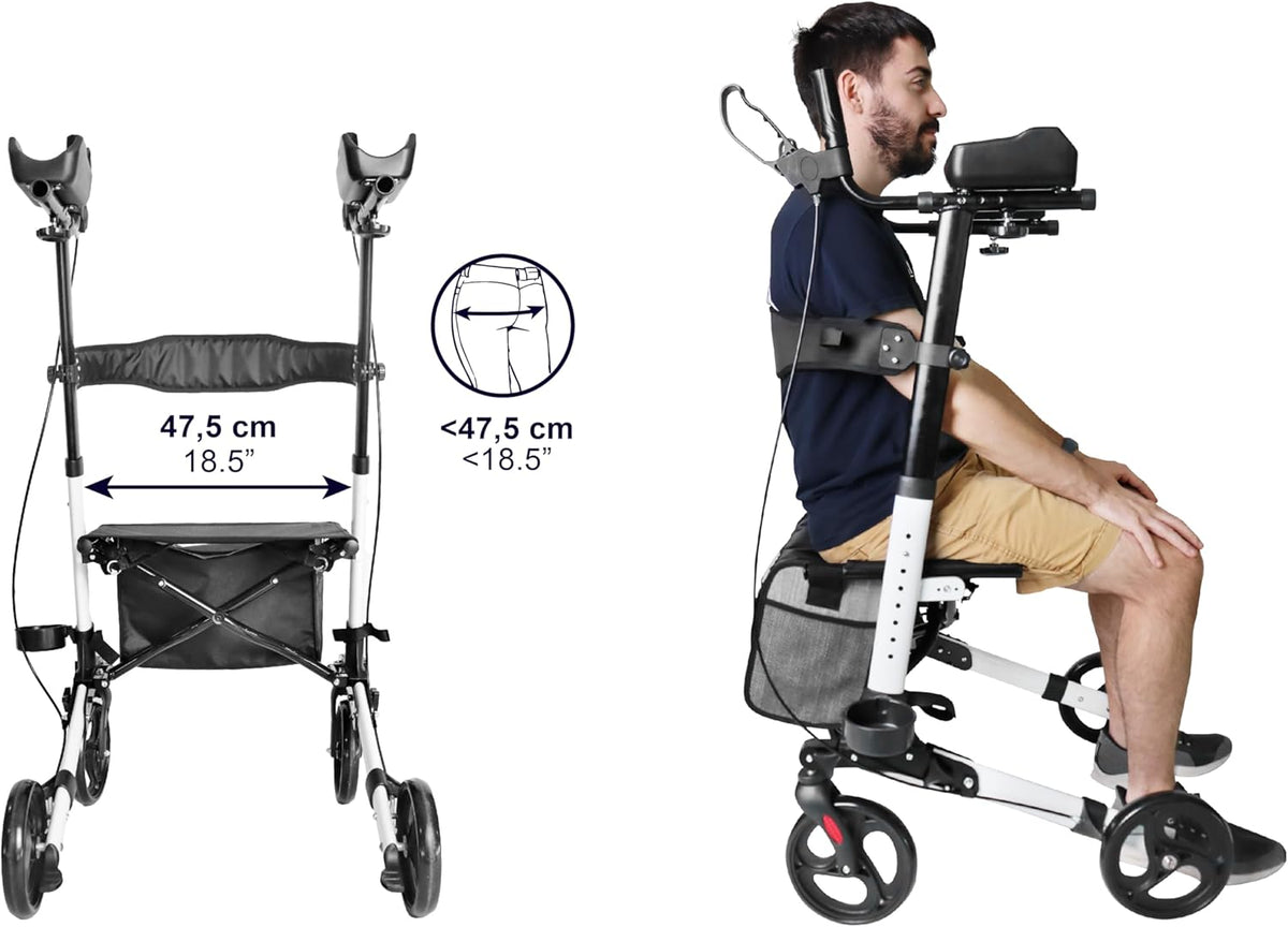 Upright Rollator Walker with Seat and Back Support, Folding Stand Up Walker with Armrest, Adjustable Rolling Walker with Forearm Support J1775