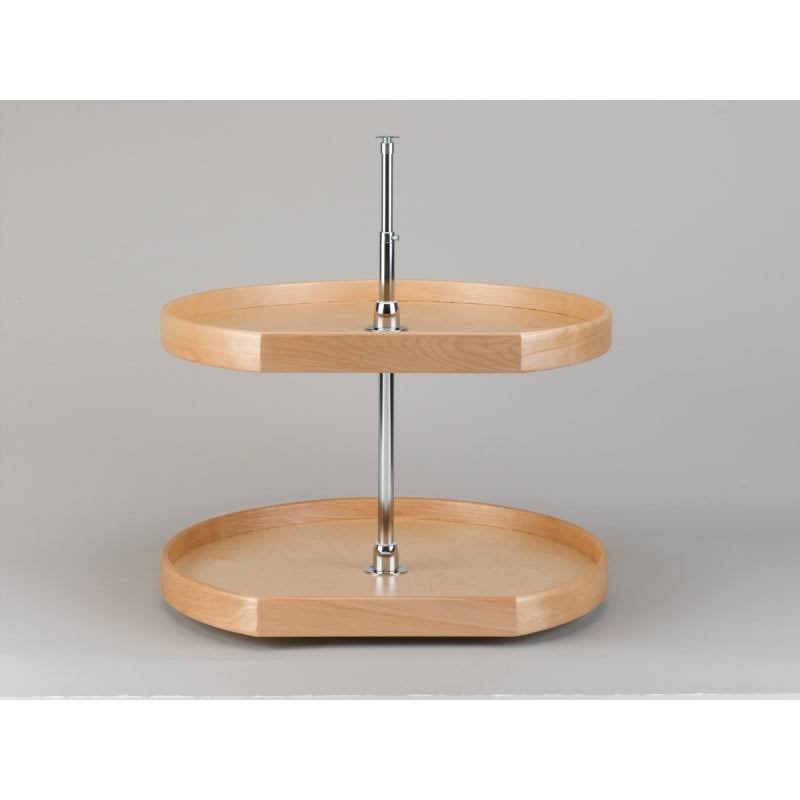 Natural Wood D-Shape 2-Shelf Lazy Susan K22606