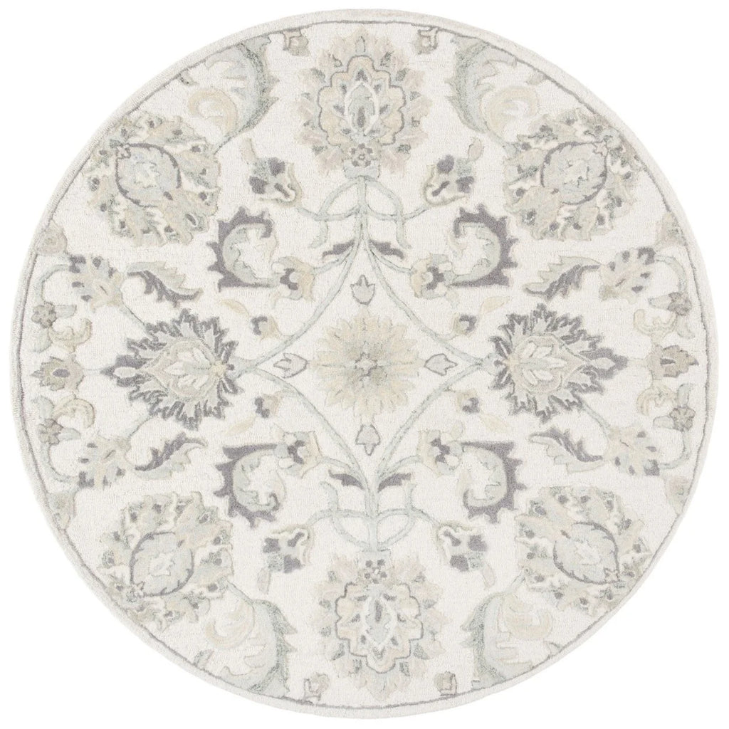 Ivory/Grey Floral Wool Area Rug W689