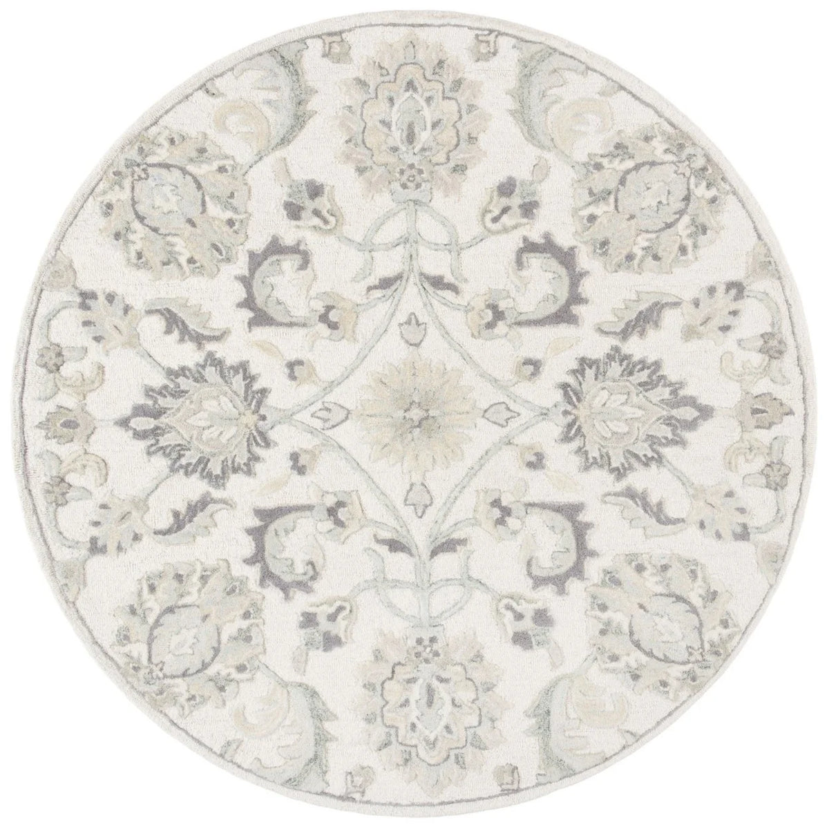 Ivory/Grey Floral Wool Area Rug W689