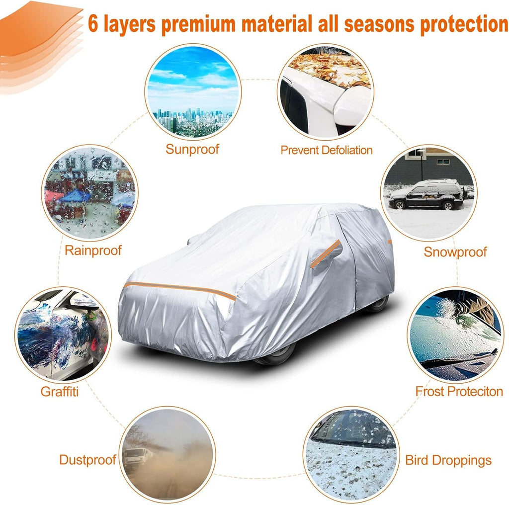 6 Layers Waterproof All Weather Car Cover with Zipper Door R3829
