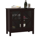 White Small Buffet Sideboard with Double Glass Doors V209