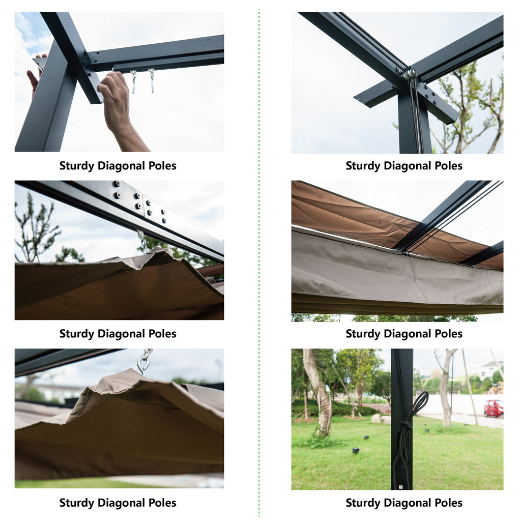 9 x 9 Ft Outdoor Steel Pergola Gazebo with Sun Shades Canopy C450532