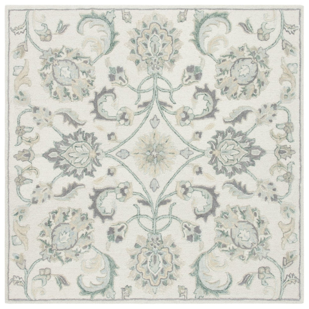 Ivory/Grey Floral Wool Area Rug W689