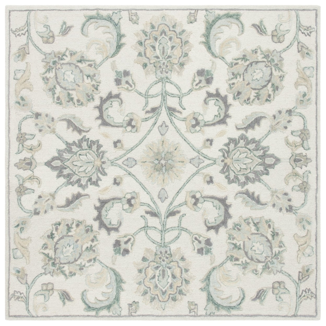 Ivory/Grey Floral Wool Area Rug W689