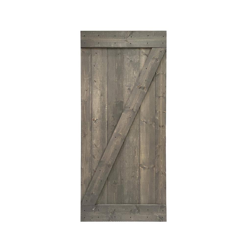 Gray 1-Panel Solid Core Stained Pine Wood Single Barn Door W895