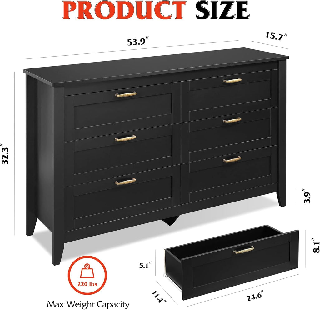 6 Drawer Retro Wood Dresser with Metal Handle Y897