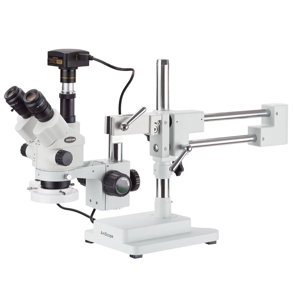 7X-45X Simul-Focal Stereo Zoom Microscope on Boom Stand with Fluorescent Light and 5MP USB3 Camera Y329703