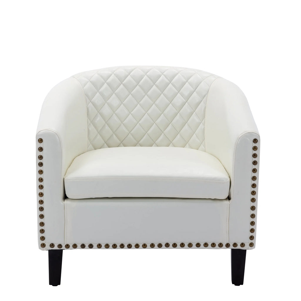 White PU Leather Barrel Club Chair with Solid Wood Legs G608809