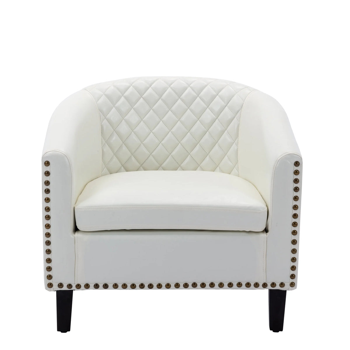 White PU Leather Barrel Club Chair with Solid Wood Legs G608809