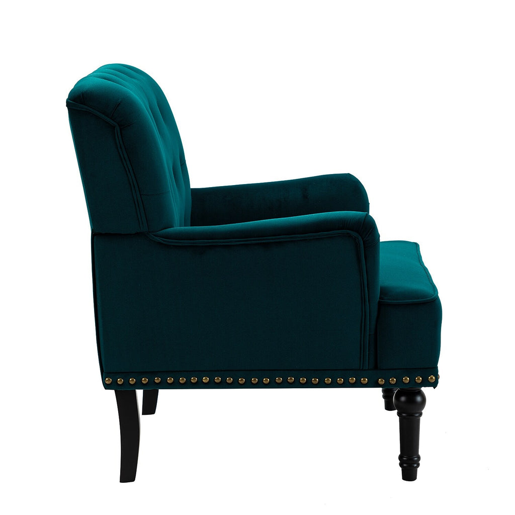 Teal Upholstered Button Tufted Club Chair with Wooden Legs L5227