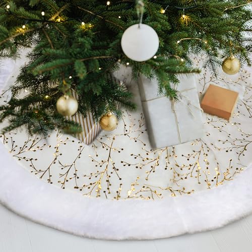 48inch White Faux Fur Christmas Tree Skirt T9430