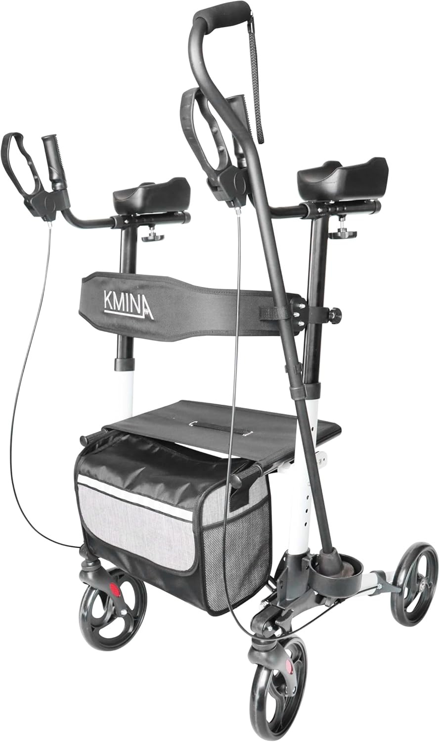 Upright Rollator Walker with Seat and Back Support, Folding Stand Up Walker with Armrest, Adjustable Rolling Walker with Forearm Support J1775