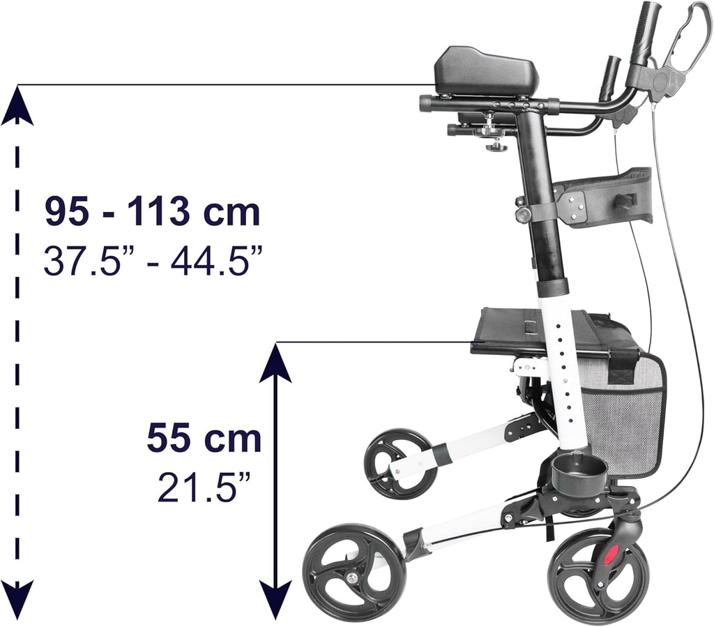Upright Rollator Walker with Seat and Back Support, Folding Stand Up Walker with Armrest, Adjustable Rolling Walker with Forearm Support J1775
