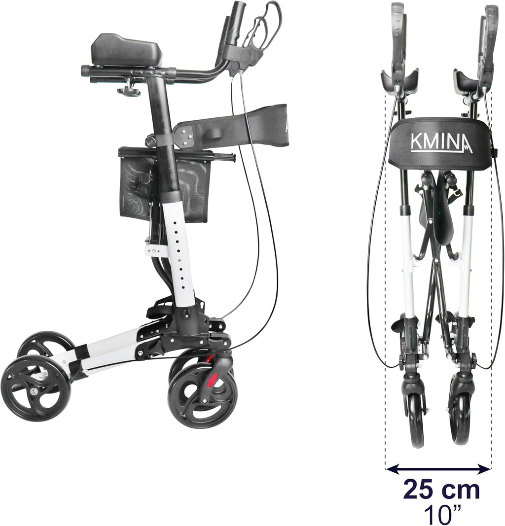 Upright Rollator Walker with Seat and Back Support, Folding Stand Up Walker with Armrest, Adjustable Rolling Walker with Forearm Support J1775