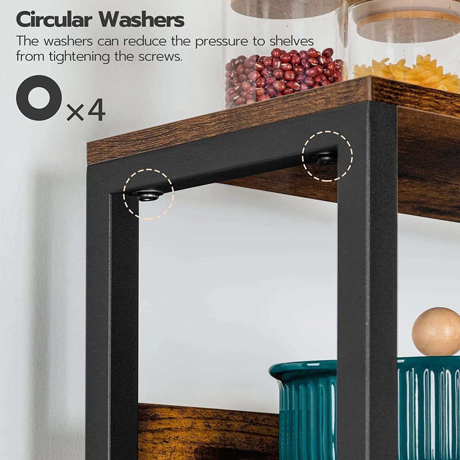 Rustic Brown 7-Tier Kitchen Storage Shelf Rack with Power Outlet X9843